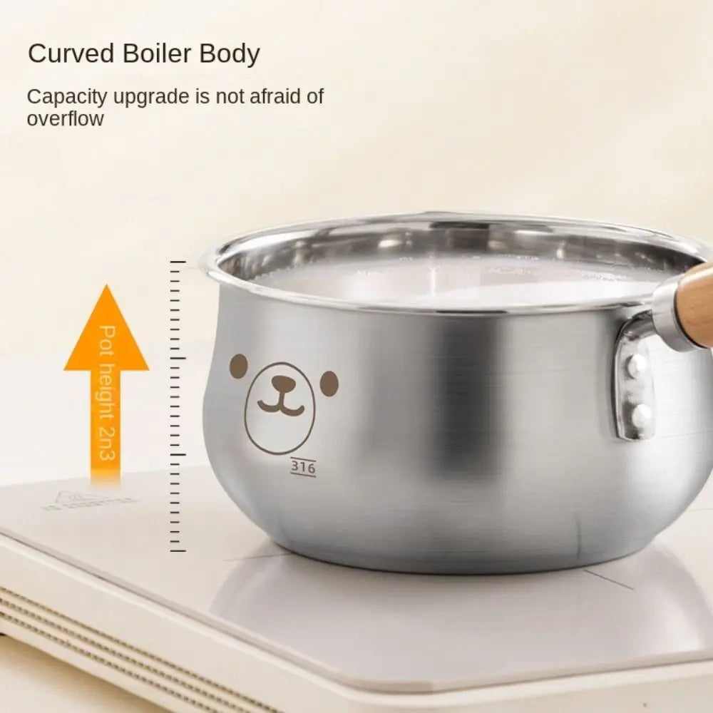 Practical 316 Stainless Steel Saucepan Soup Pot Cartoon Cookware Milk Pan with Lid Wooden Handle Stock Pot Kitchen Utensils