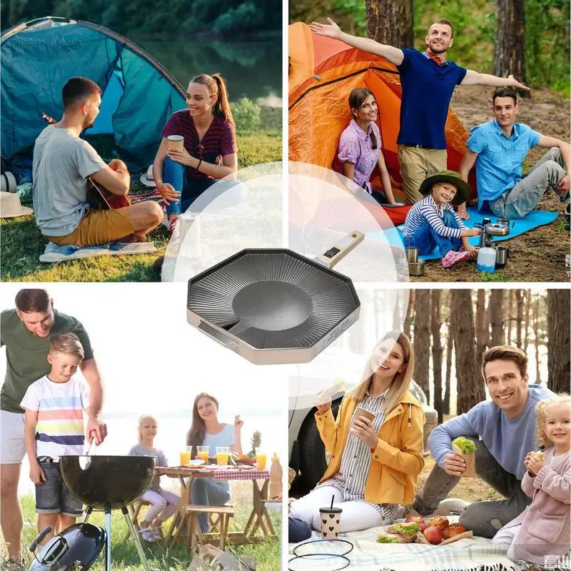 Camping Stove Grill Pan Stove Tops BBQ Griddle Grilling Cookware With Oil Drain Hole Design Includes Storage Bag For Camping