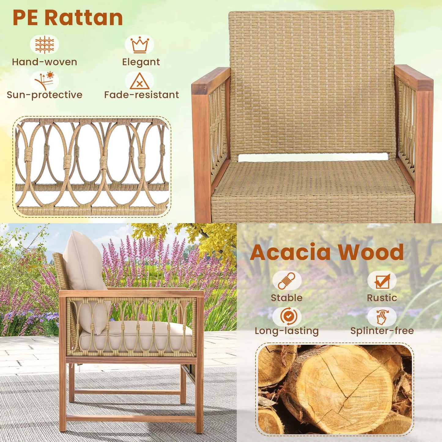 3 PCS Patio Furniture Set Outdoor PE Wicker Conversation Bistro Set