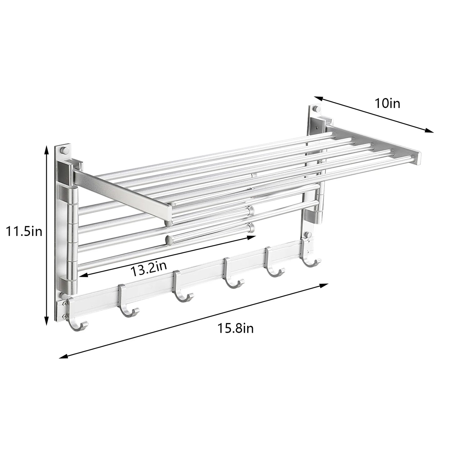 Laundry Clothes Drying Rack Bathroom Towel Rack Wall Mounted Towel Holder w/Hook