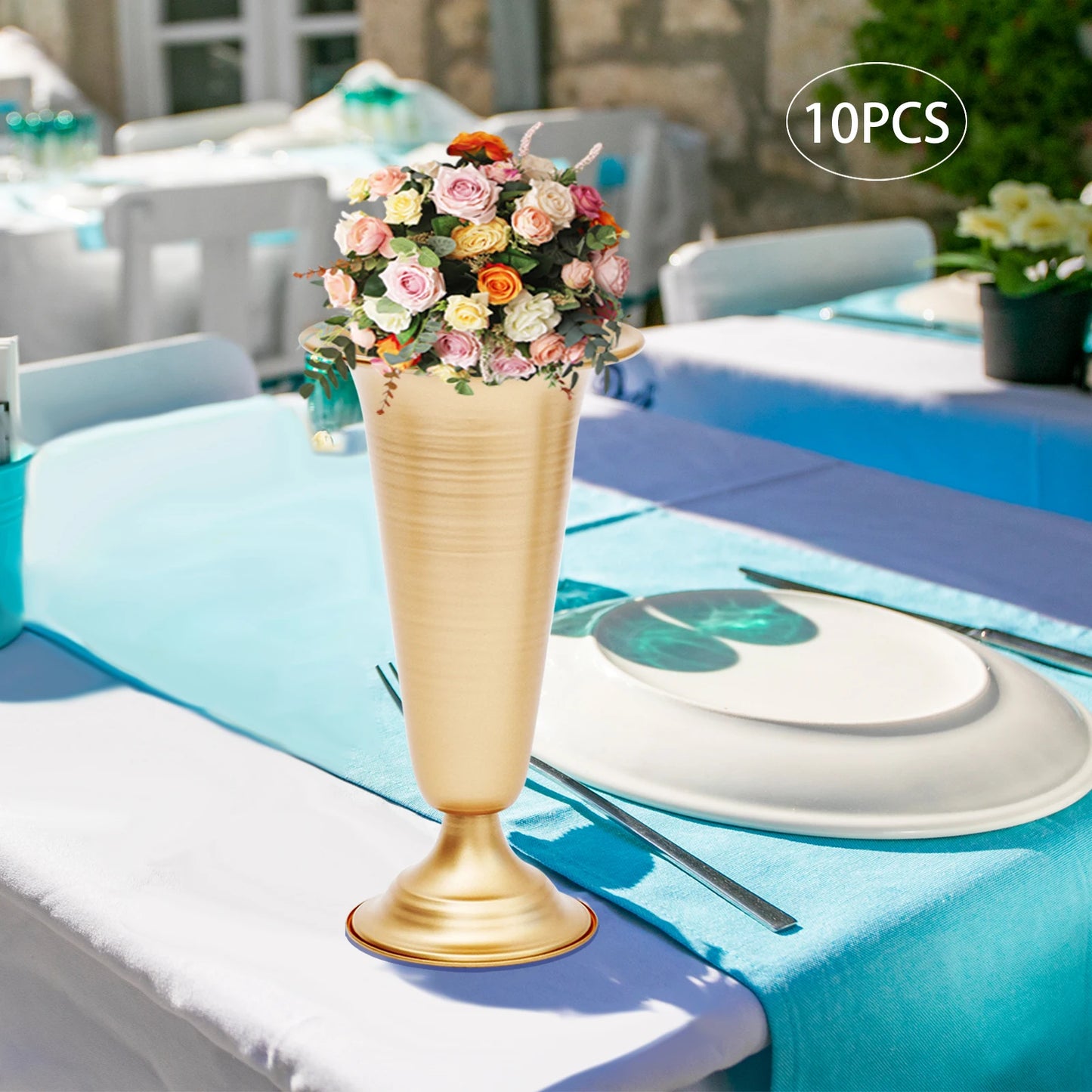 10 Pcs 9.8"  Metal Trumpet Vase Elegant Wedding Centerpieces Vase for Wedding Party Artificial Flower Arrangements Decoration