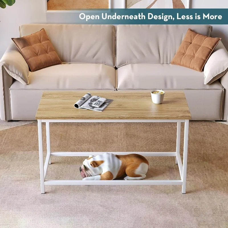 Small Rectangular Coffee  Table for Living Room Small Spaces, Easy Assembly, 31.5 x 15.7 x 17.7, Oak White