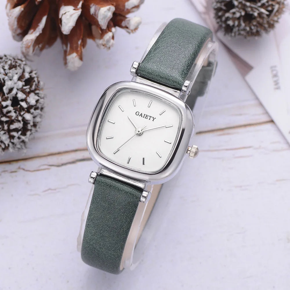 Elegant Square Watches For Woman New Casual Minimalist Green PU Bracelet Ladies Luxe Quartz Wristwatches Clock Montres Femmes