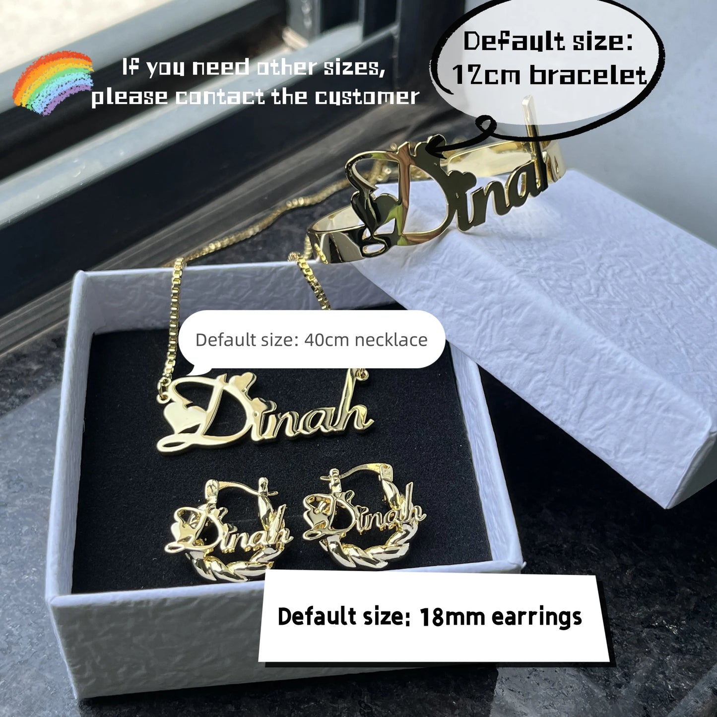 DUOYING Custom Name Jewelry Set Personalized Letter Necklace Customized Name Bangles Stainless Steel Mini Hoop Earrings 18mm