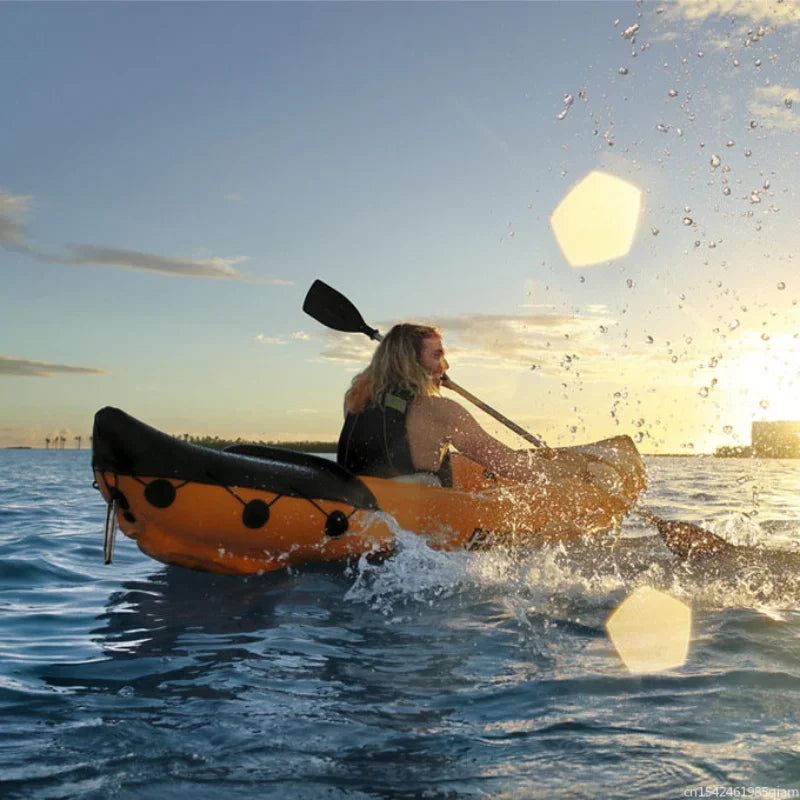 Inflatable Kayak Fishing Boat Portable Water Sport With Paddle Pump And Bag For 2 Persons Size 321X88cm Orange  New