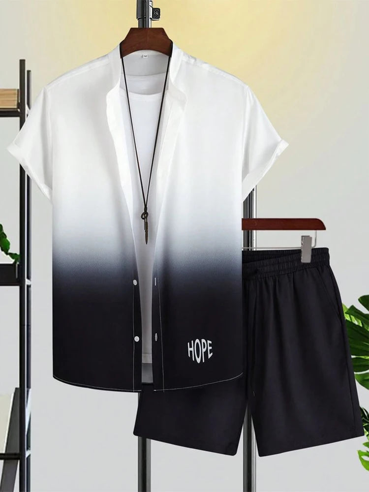 New Summer Refreshing Short-sleeved Shirt And Beach Shorts Men's Set Outdoor Street Men's Shirt Everyday Casual Men's Shorts Set