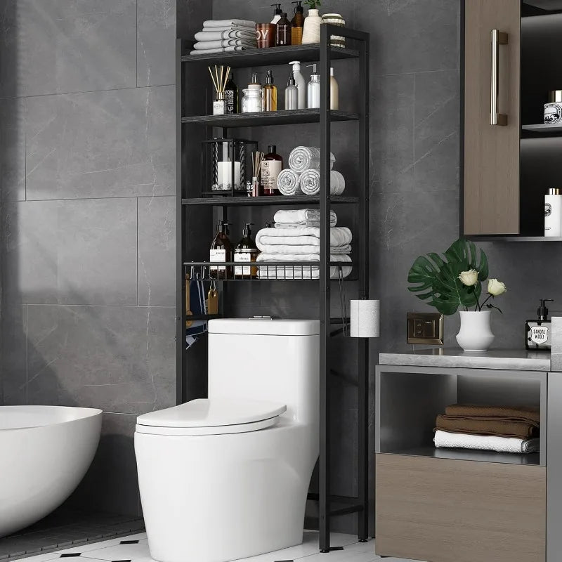 Over-The-Toilet Storage Rack,Bathroom Organizer Shelf Over Toilet with Adjustable Shelf and Basket, BathroomShelves Above Toilet
