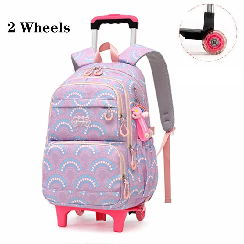Rolling School Bags for Girls Backpack Children Waterproof School Backpacks with Wheels Middle School Trolley Luggage Back Pack