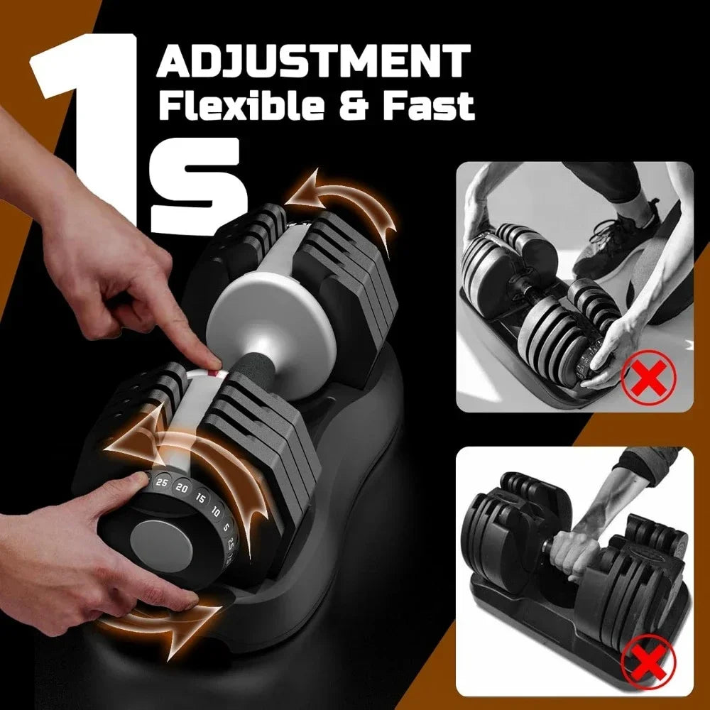 Adjustable Dumbbell Set, 55LB Dumbbell Weights Set, 10 in 1 Free Weights Fast Adjusted by One Hand, Dumbbells with Safety Lock