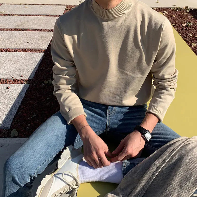 Half Turtleneck Sweater Men's Long-sleeved Korean Solid Color Knit Sweater Underwear Bottoming Shirt Casual Versatile Male