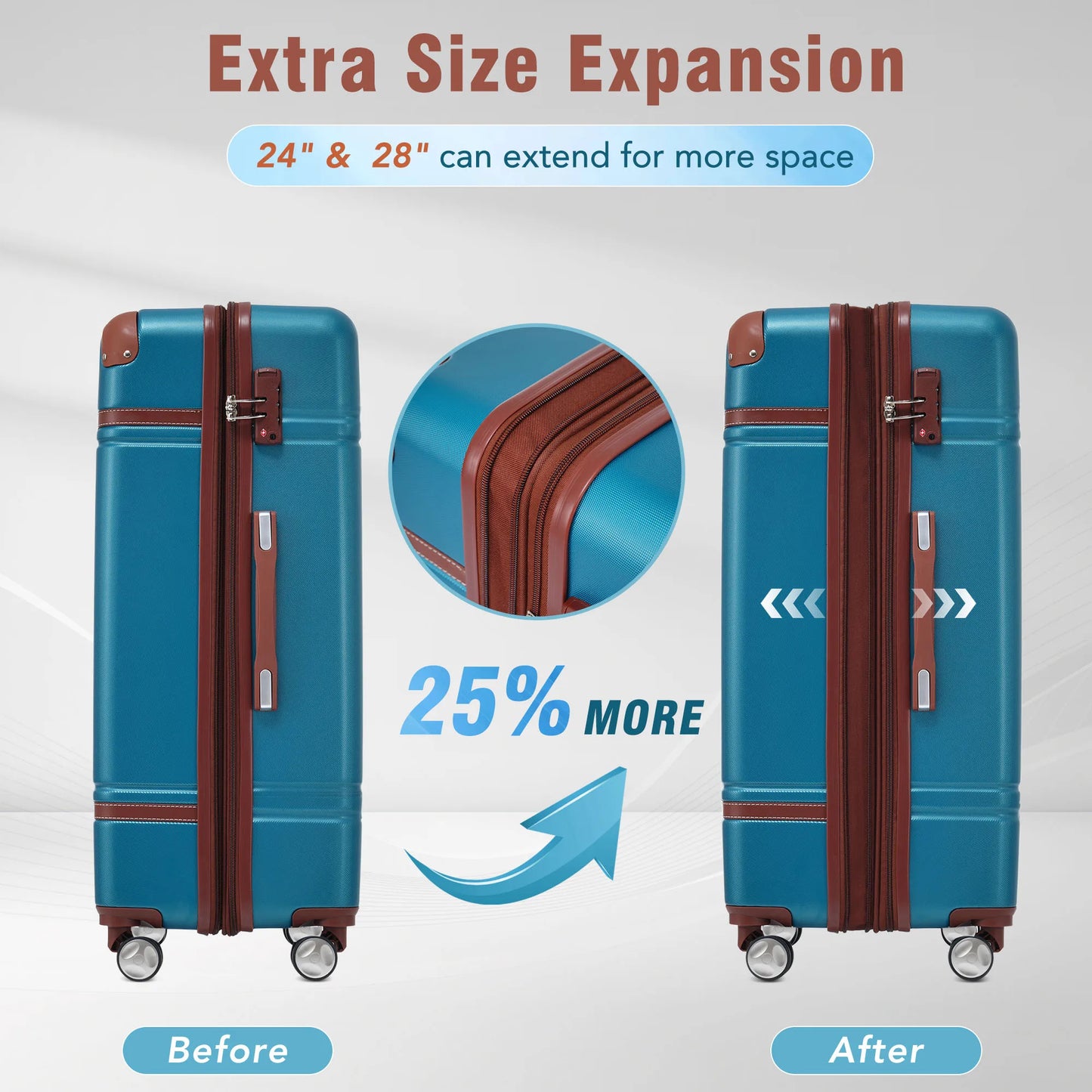 28 IN Luggage 1 Piece with TSA lock , Expandable Lightweight Suitcase Spinner Wheels, Vintage Luggage