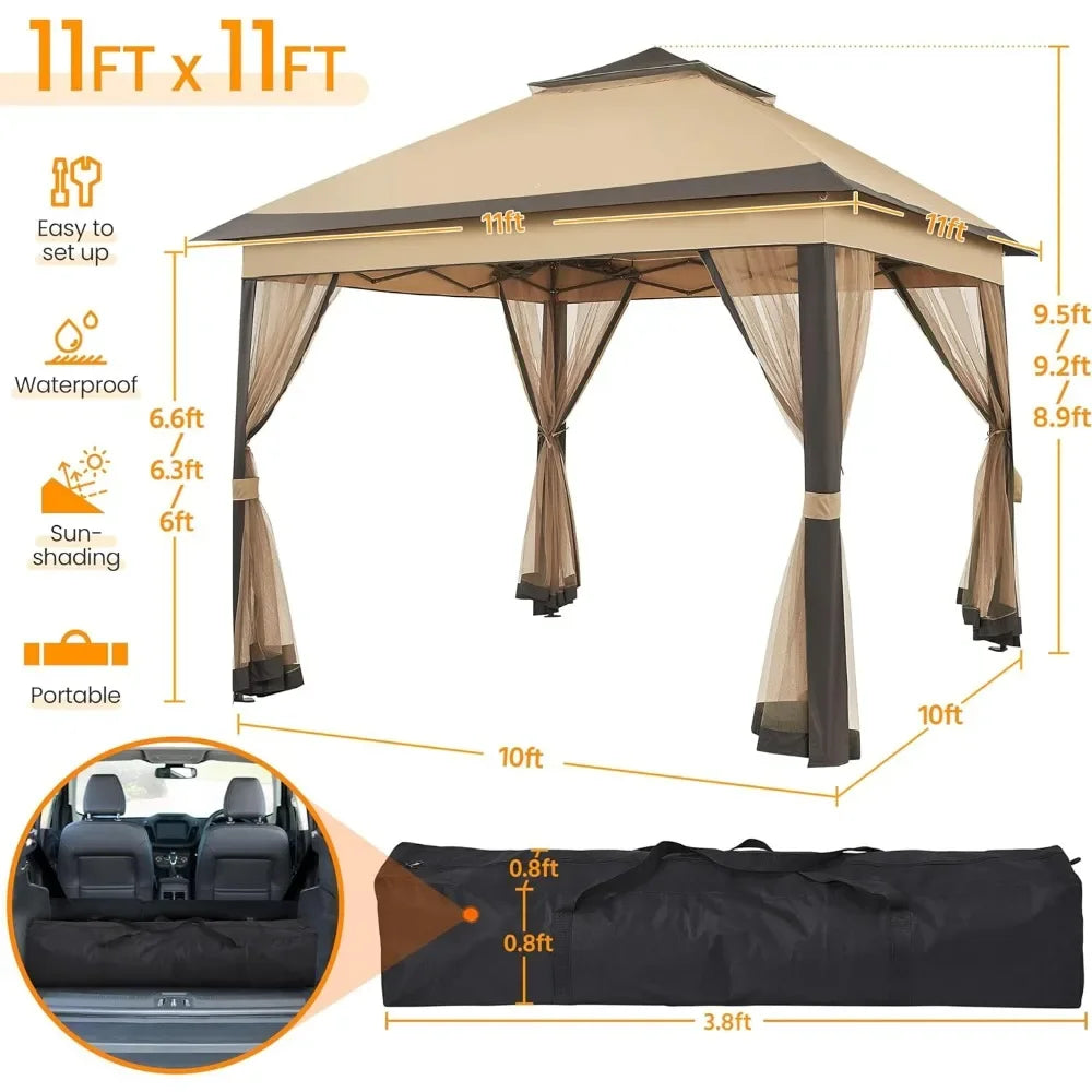 gazebos for outdoor 11x11 Pop Up  OutdoorCanopy Shelter, Gazebo Sun Shade Canopy Tent with 4 Sandbags,2 Tiers Roof,outdoor decor