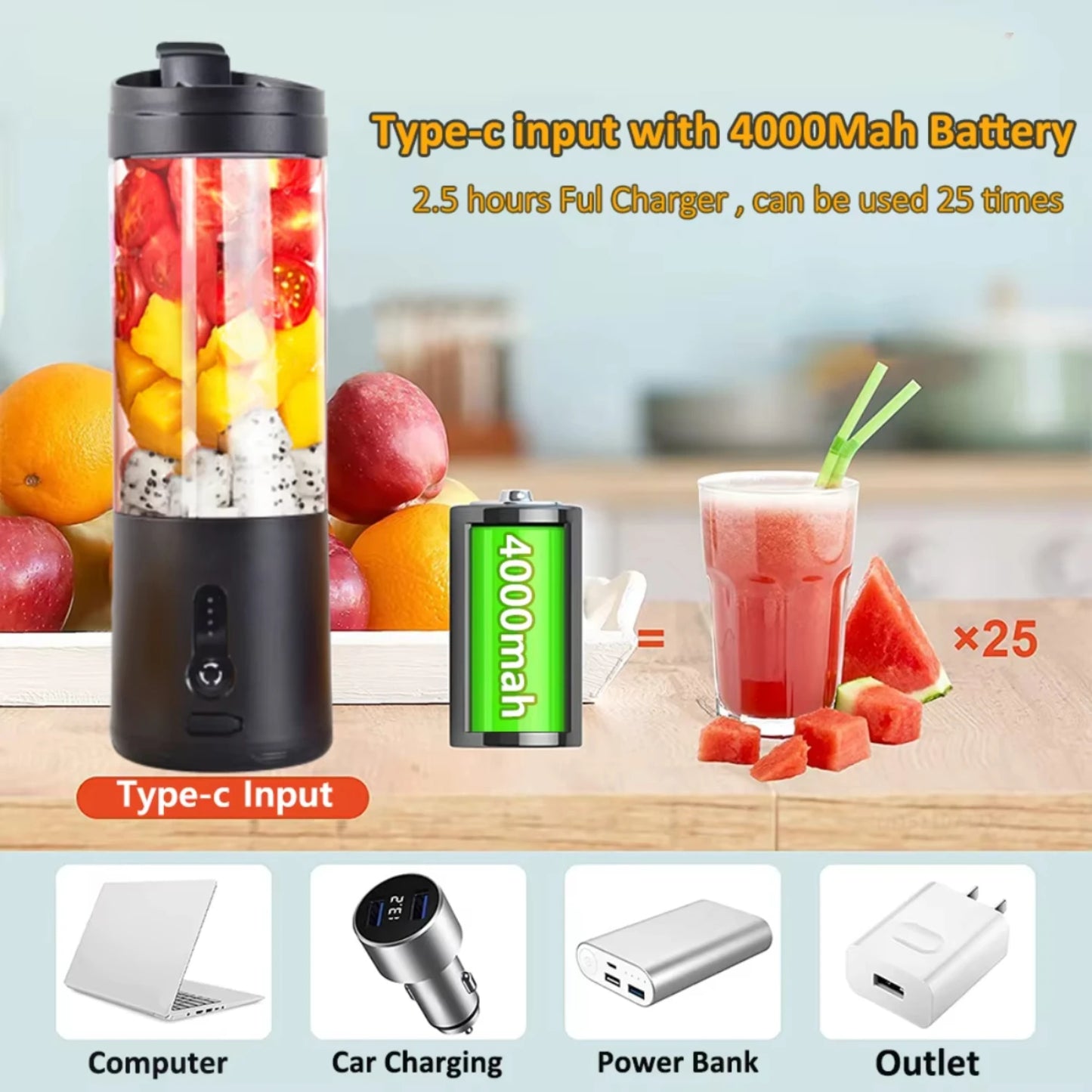 Portable USB Rechargeable Juicer Smoothie Blender Multifunction Machine