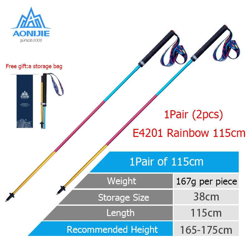 2pcs AONIJIE New Folding Outdoor Quick Lock Hiking Pole Walking Stick 105cm 115cm Trekking Pole For Height 155cm to 175cm