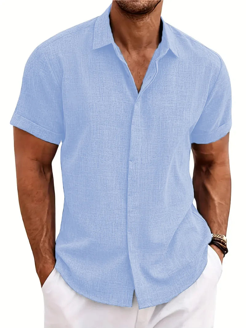 Summer Casual Men's Short-sleeved shirt fashion European style daily street outdoor beach lapel cardigan cool Solid color Tops