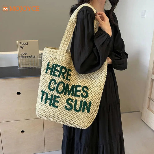 Fashion Hollow Out Straw Weaving Handbag Hand-Woven Beach Shoulder Bag Summer Large Capacity Tote Bag Women Crochet Underarm Bag