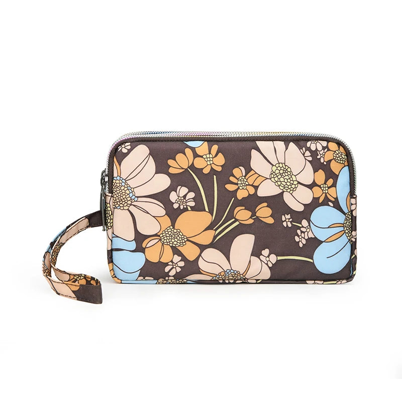 Fashion Printing Ladies Clutch Wallet Large Capacity Triple Zipper Hand Carry Coin Purse Shopping Handheld Cell Phone Bag
