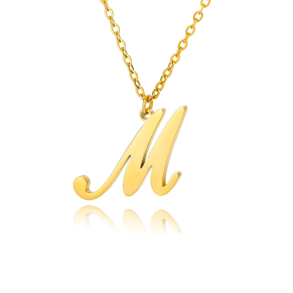 Gold Color Alphabet Letter Pendants Necklace For Women Stainless Steel Initial Letter Jewelry Initial Chain Choker Collares Femm
