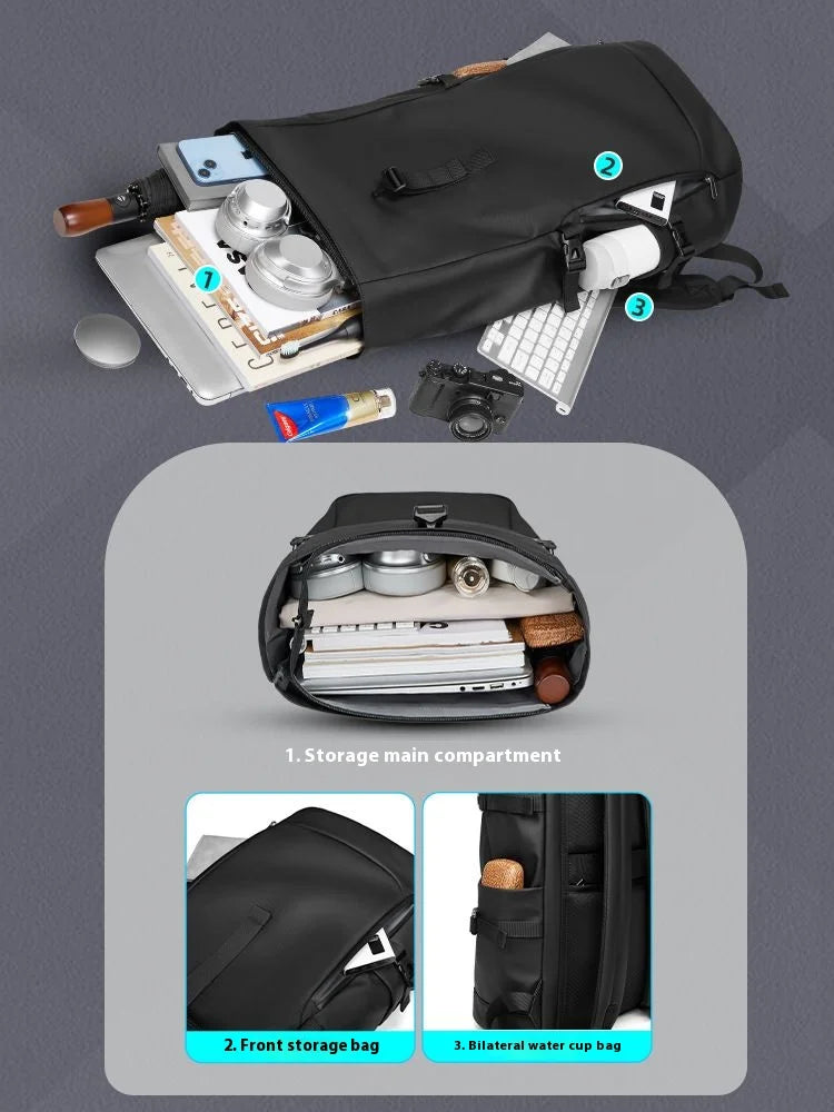 EURCOOL Men's Backpack Waterproof Rollup Backpack Women Travel Expandable USB Charging Large Capacity Laptop Bag Mochilas