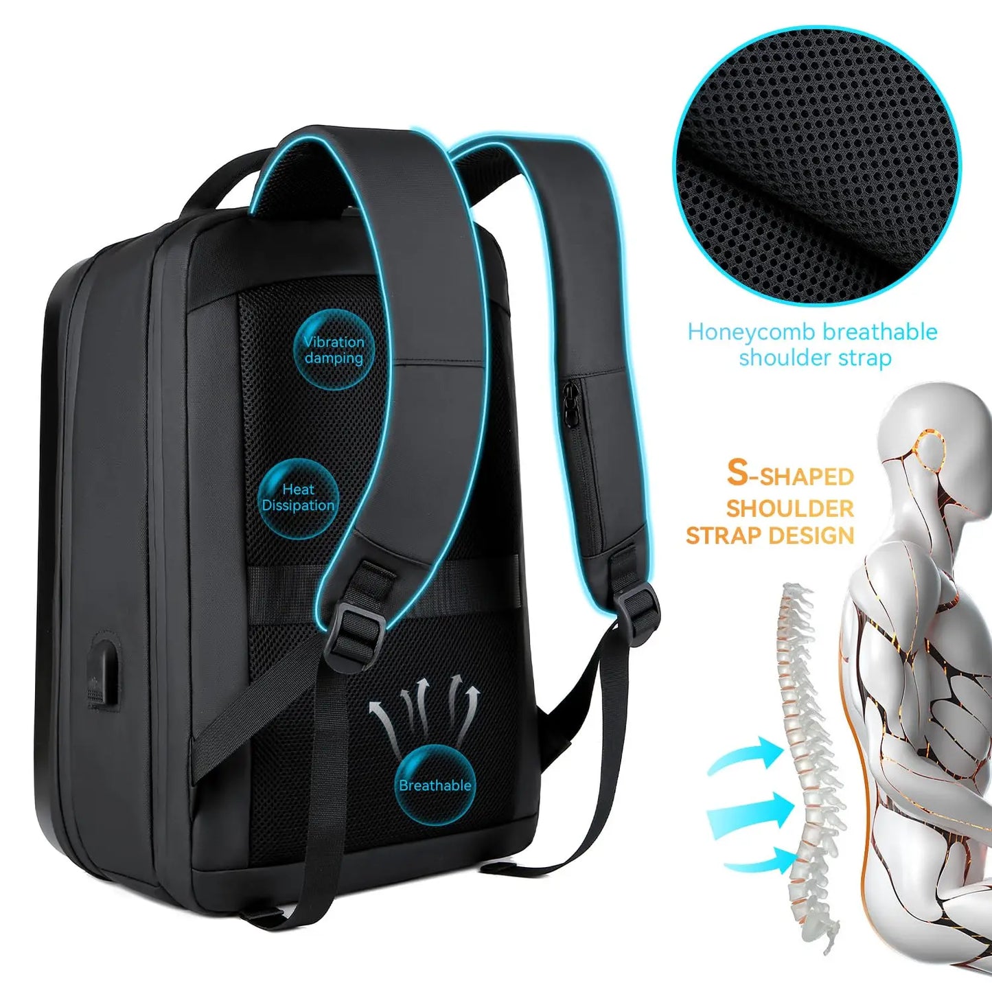 Men's 17.3 Inch Laptop Backpack Waterproof Hard Shell Bag 35L Business Travel Backpack with USB Charging Port mochilas de hombre