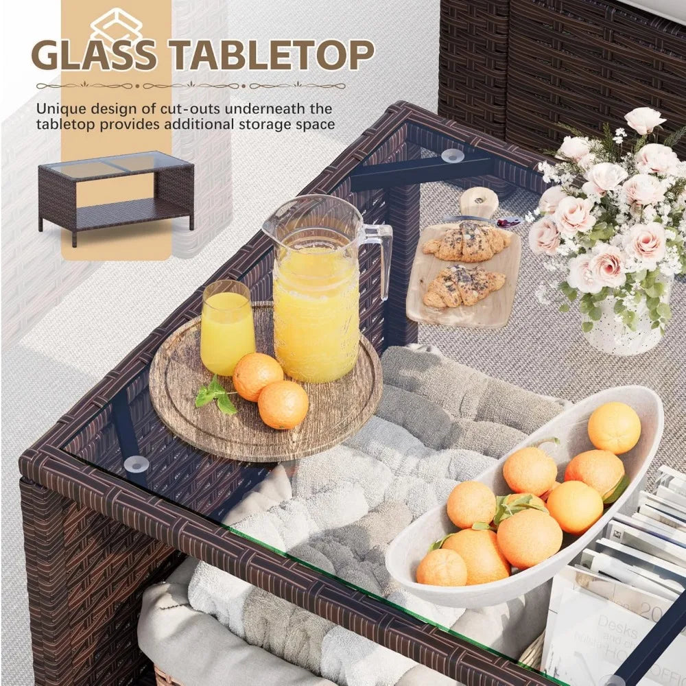 4 Pieces Patio Furniture Sets Rattan Chair Wicker Conversation Sofa Set, Outdoor Indoor Backyard Porch Garden Poolside Balcony