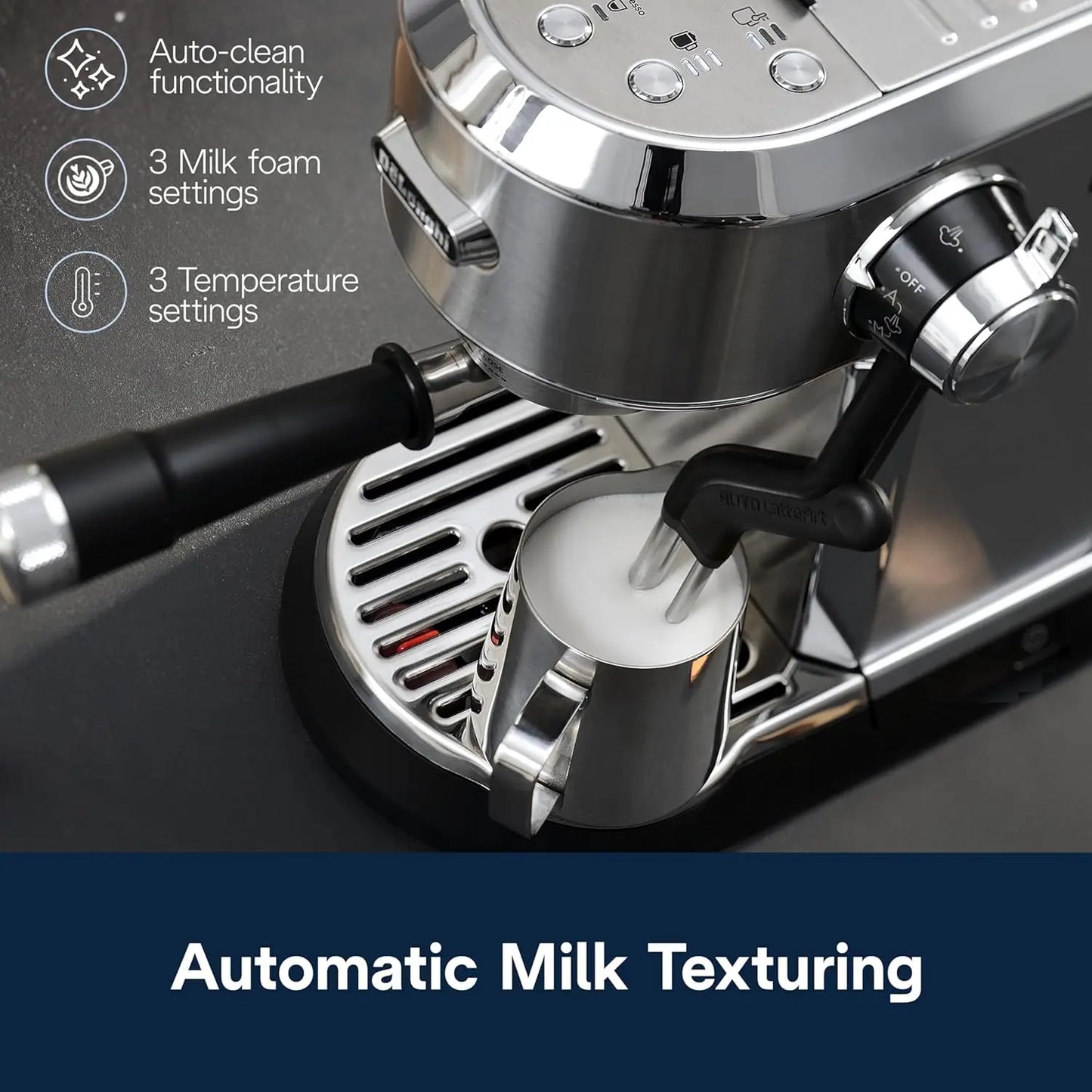 Dedica Maestro Plus Espresso Machine with Automatic Steam Wand for Latte, Cappuccino, Coffee, Stainless Steel, EC950M
