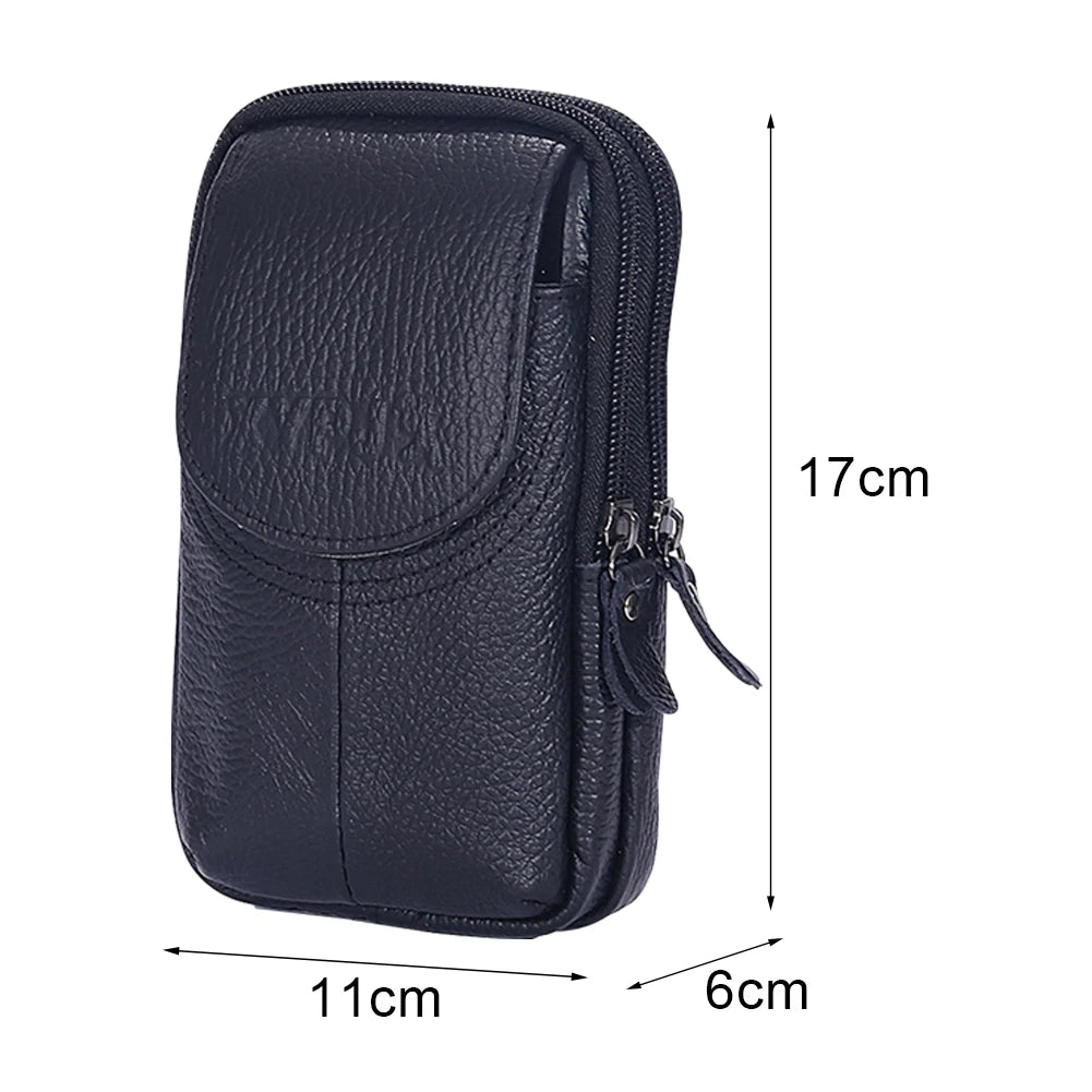 Men Leather Waist Bag Large Capacity Belt Bag Brown Shoulder Bags Crossbody Bags Multi-layer Buckle Mobile Phone Bag Bum Pouch