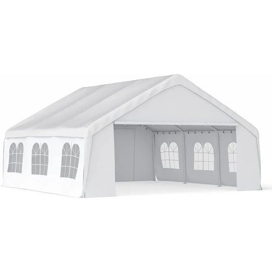 Gazebo Canopy Tent for Parties Heavy Duty 20'x20' Car Tent Metal Carport Portable Garage With Removable Sidewalls White Pergola