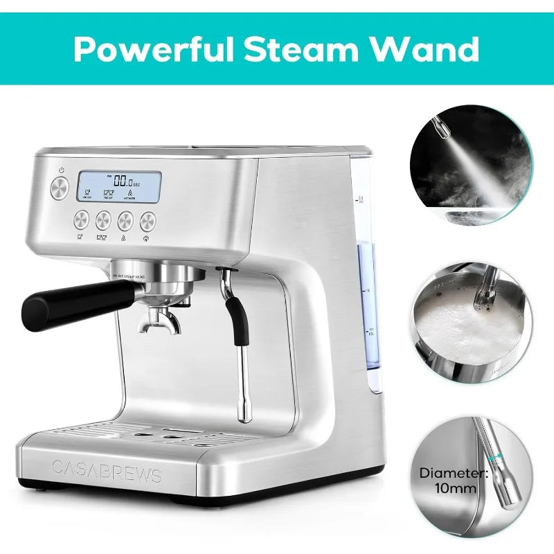 Espresso Machine with LCD Display, Barista Cappuccino Maker with Milk Frother Steam Wand, Adjustable Extraction Temperature