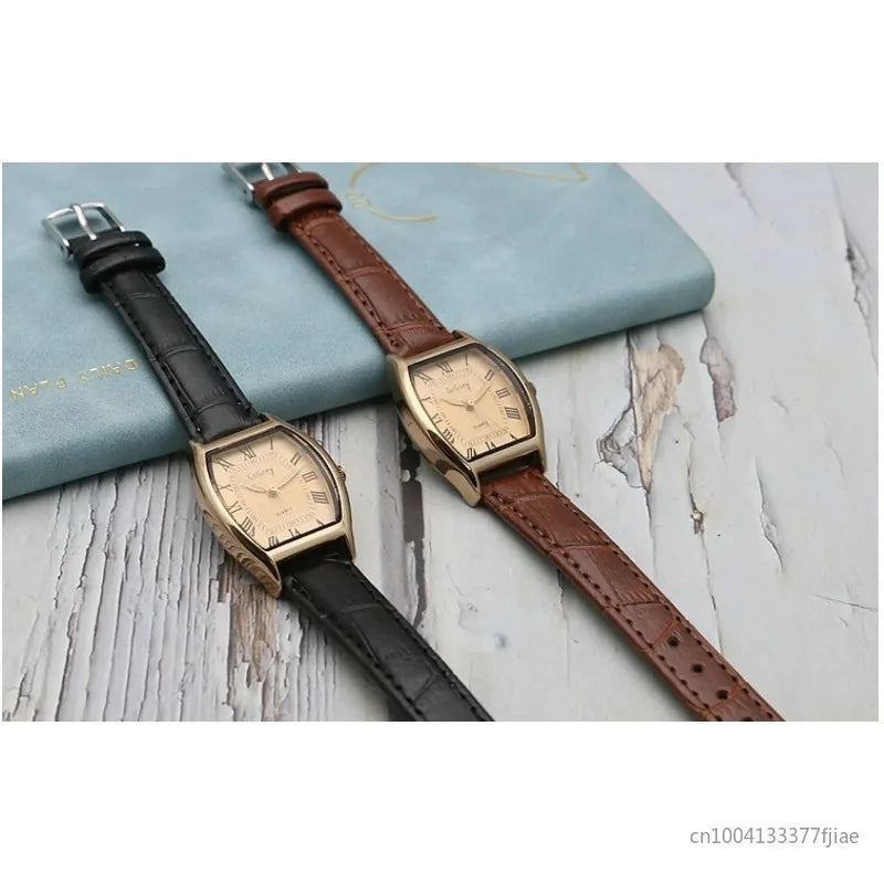 Watch for Women Small Ladies Wristwatches Brown Retro Vintage Leather Bracelet Watch Black Quartz Wristwatches Reloj Mujer