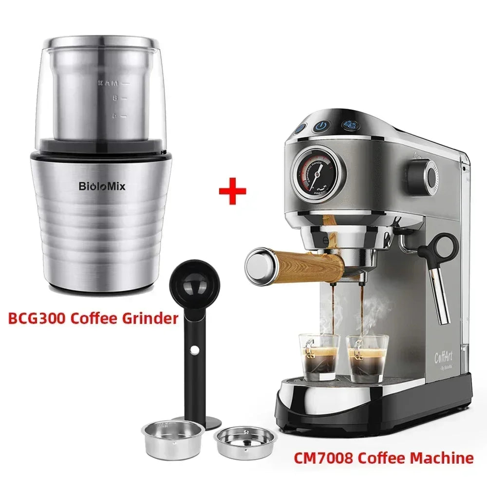 BioloMix 20 Bar Semi Automatic Powder Coffee Machine,with Milk Steam Frother Wand, for Espresso, Cappuccino, Latte and Mocha