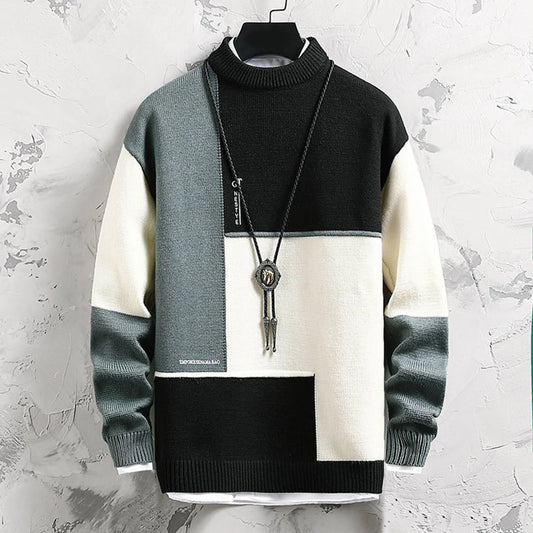 Light Weight Sweaters For Men Casual Fashion Trend Semi Turtleneck Long Sleeved Sweater Old Money Clothes Color Block Pullovers