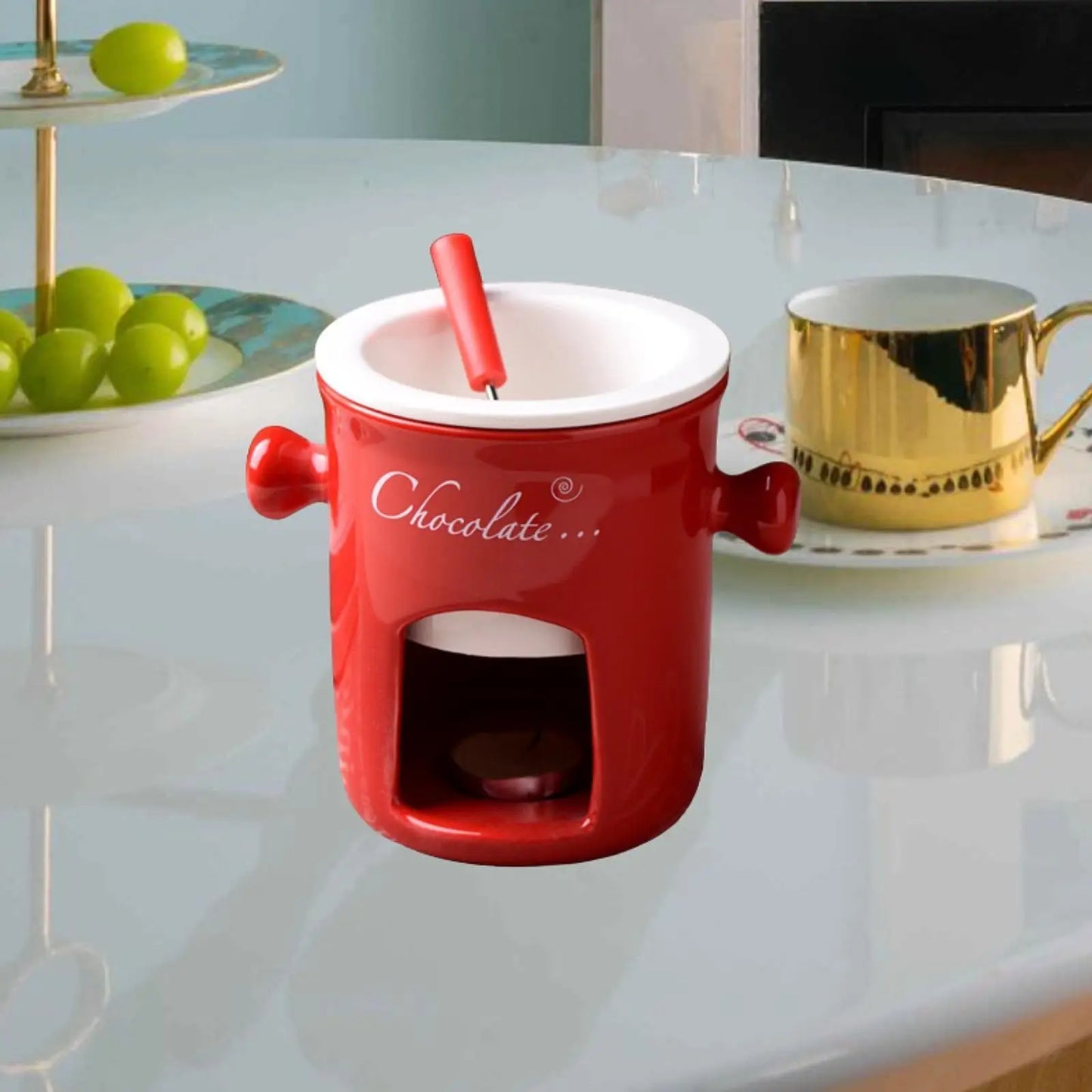 Porcelain Chocolate Fondue Food Cookware for Birthday Anniversary Broth