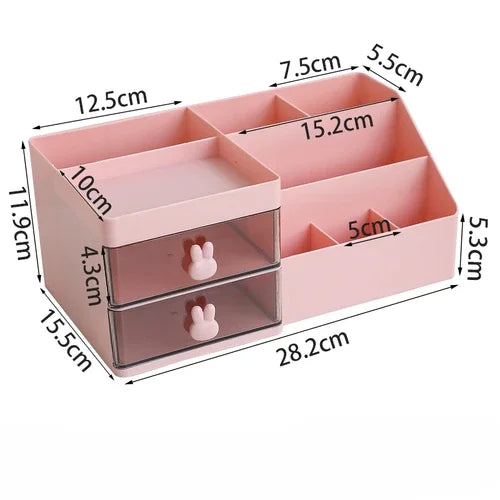 Desktop Cosmetic Storage Box with Drawers And Pen Holder Office Desk Organizer Stationery Rack for Desktop Organization