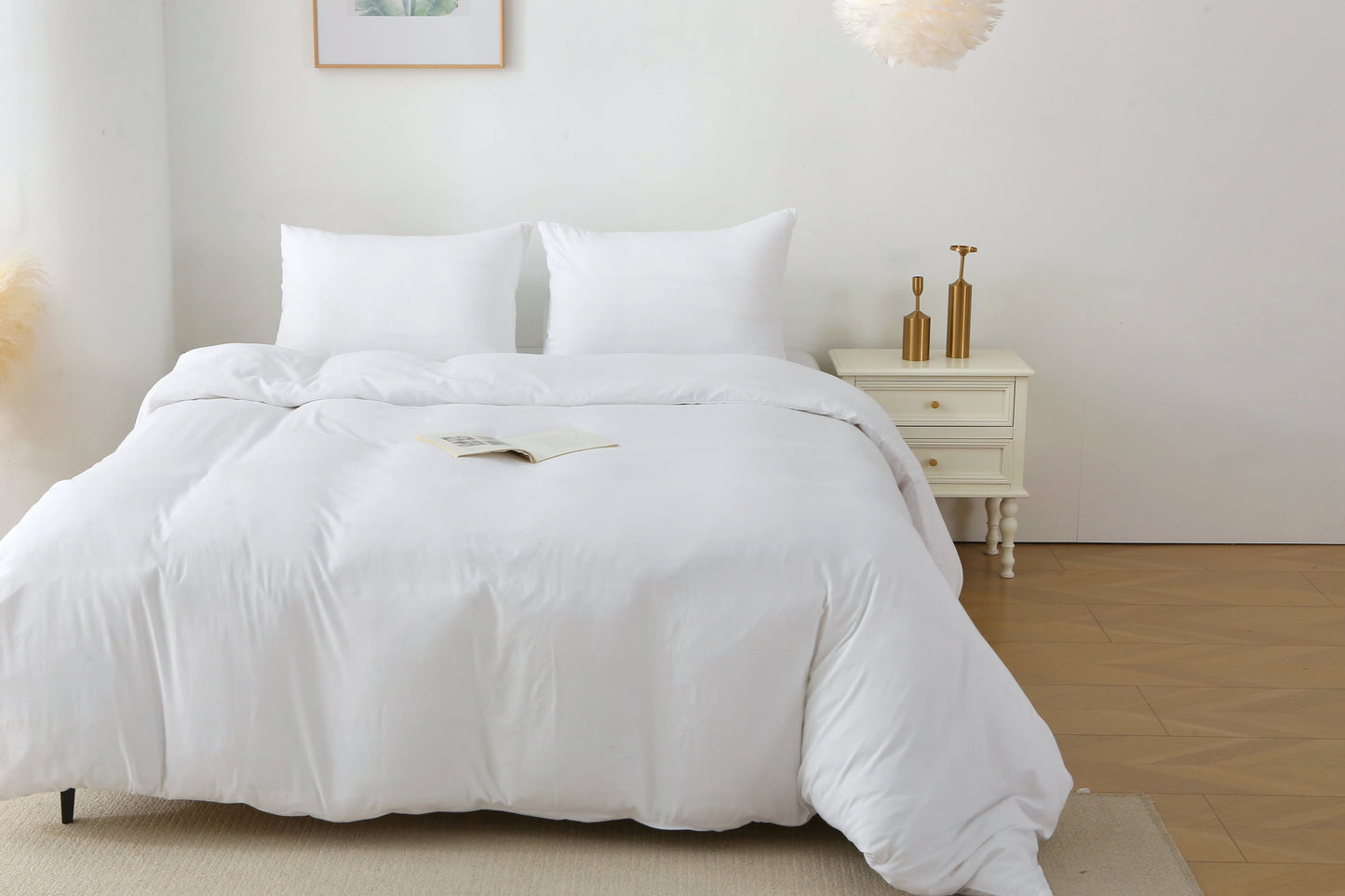 3 Pieces Solid Color Bedding Set with 1 Duvet Cover and 2 Pillow Shams, Comforter Not Included (King Size, White)