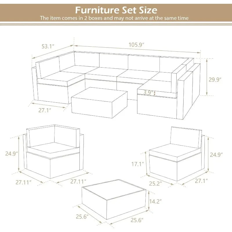 Outdoor Patio Furniture Set, Outdoor Sectional Conversation Furniture Chair with Coffee Table, Garden