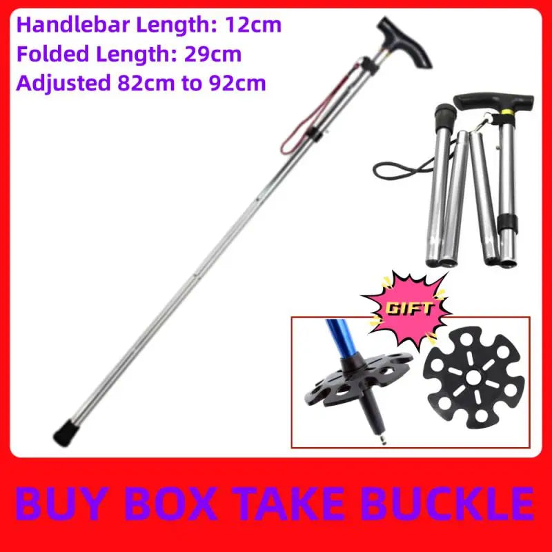 Multifunction Walking Stick Trekking Poles Telescopic Fold Crutches Hiking Stick Crutch Elderly Metal Stick Walking Cane Outdoor