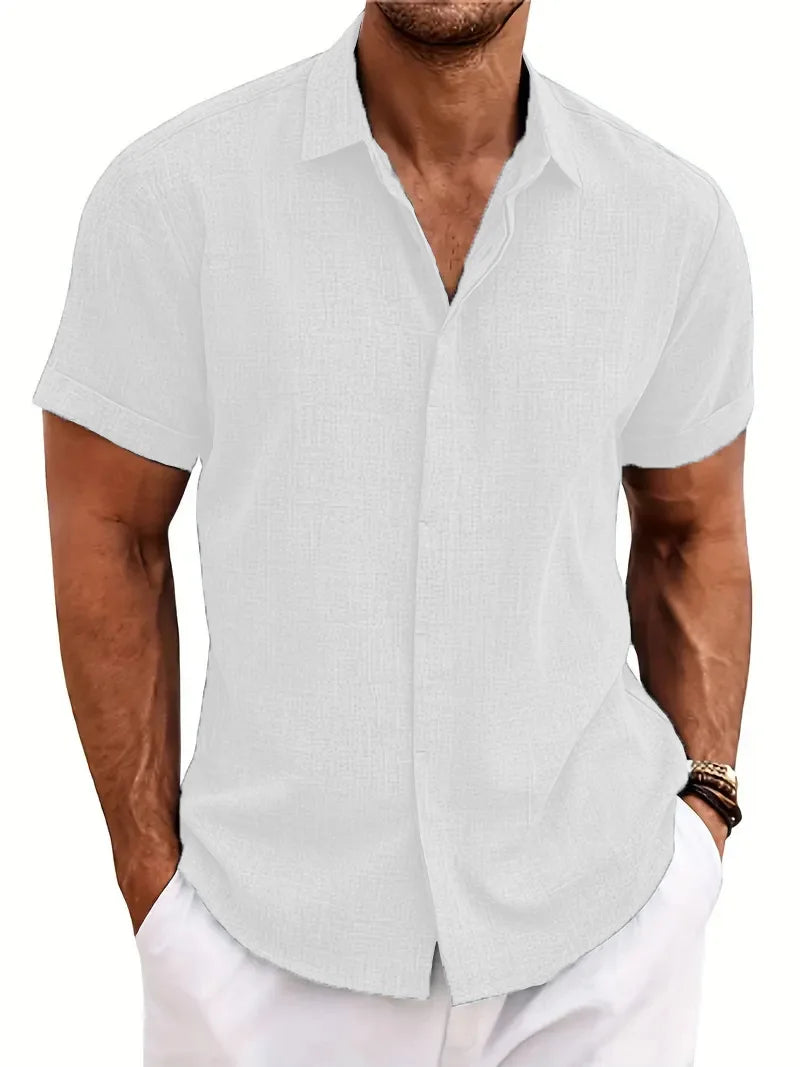 Summer Casual Men's Short-sleeved shirt fashion European style daily street outdoor beach lapel cardigan cool Solid color Tops