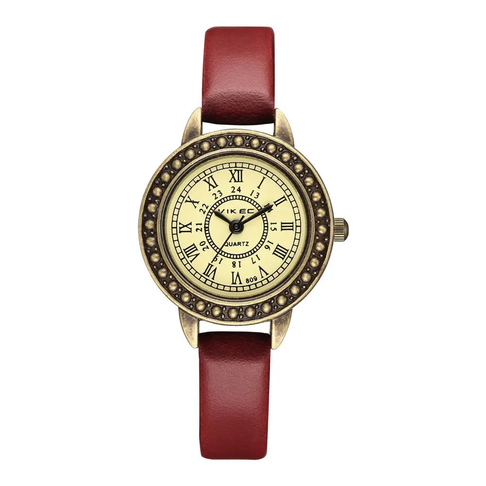 Vintage Leather Women Watches Brown Retro Roma Dial Quartz Ladies Quartz Watch Leather Thin Band Small Dial Relogio Feminino