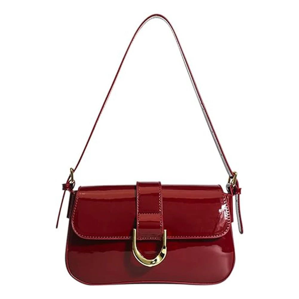 Women Buckle Hobo Bag Fashion Messenger Bag Strap Adjustable Patent Leather Shoulder Bag Vintage Tote Handbag Girl Stylish Purse