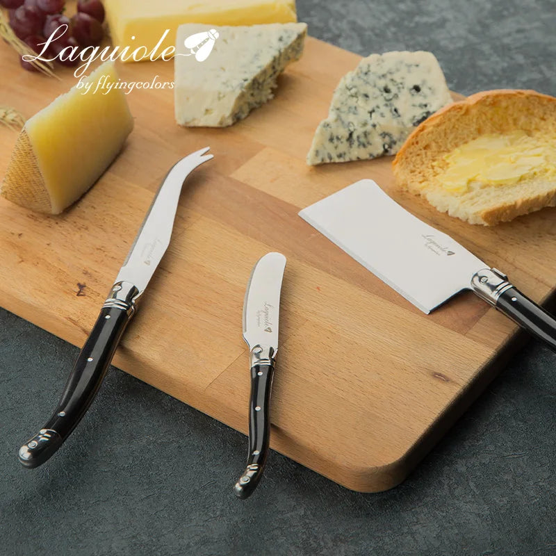 Laguiole Rainbow Cheese knives Set 3pcs Stainless steel Cheese Knife Butter Cutter Spreader in Wood Holder Kitchen Accessories