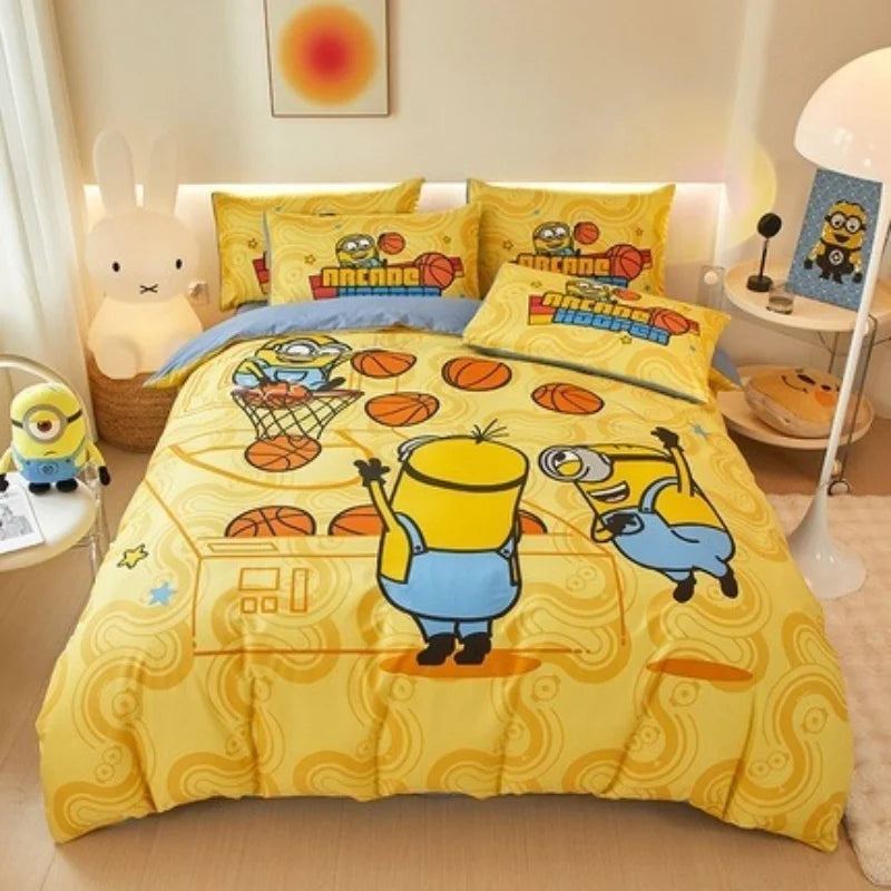 Cartoon Minion Bedding Set, Boy & Girl Duvet Cover Pillow Case Gift, Home Bedroom Quilt Set Large King 260x240cm