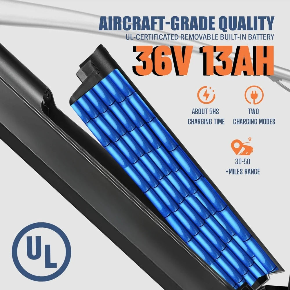 Electric Bike -468Wh Removable Built in Battery, 350W(Peak 500W), 26X2.1 Tire Step Over Bicycle with 7 Speed, Max 50 Miles