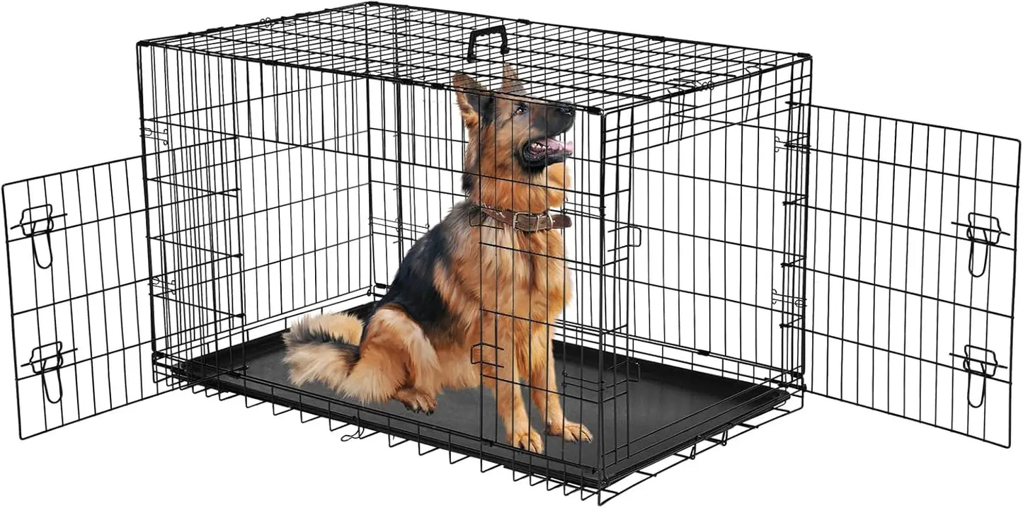 Dog Crate, 30 Inch Medium Wire Kennel with Divider Panel, Metal Cages with Double Door, Leak-Proof Pan Tray, Folding Portable