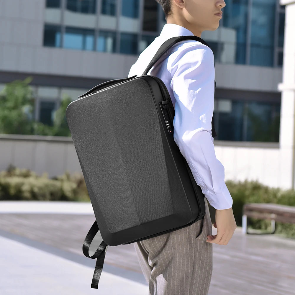 Men's 15.6" Laptop Backpack Waterproof Anti-theft Expandable Business Travel Bag Technology Style Hard Shell Backpack USB Charge