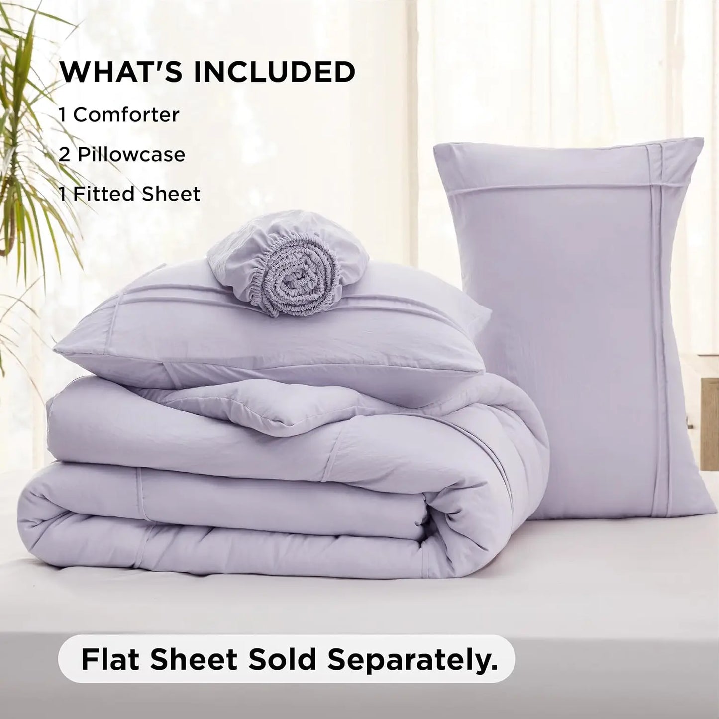 Bedsure Comforter Set - 4 Pieces Soft Black Bedding Sets, Grid Pinch Pleat, All Season Lightweight Fluffy Bed Set（No flat sheet）