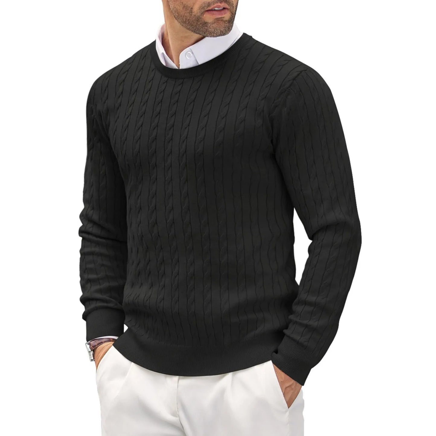 2024 Autumn Winter New Oversized Business Cable Knit Sweaters Men Office Long Sleeve Knitted Casual Warm Vintage Pullover Tops