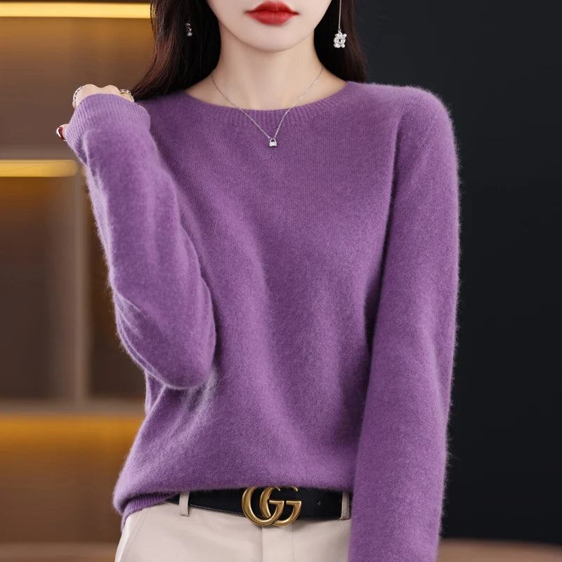 New Cashmere Basic Top Long Sleeve Women O-Neck Knitted Sweater 100% Pure Merino Wool Pullover Clothing Knitwear traf
