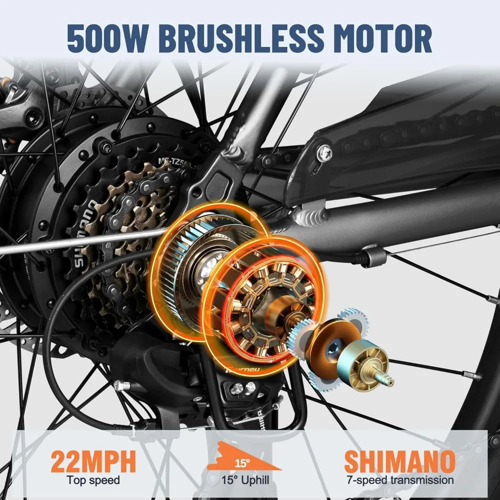 Electric Bike -468Wh Removable Built in Battery, 350W(Peak 500W), 26X2.1 Tire Step Over Bicycle with 7 Speed, Max 50 Miles