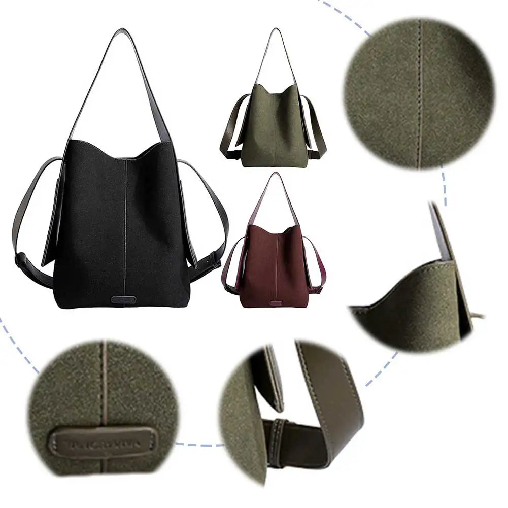 Bucket Bag for Women Men Adjustable Strap Crossbody Bag Suede Solid Color Large Tote Bag Trendy Handbag Work Travel Bag